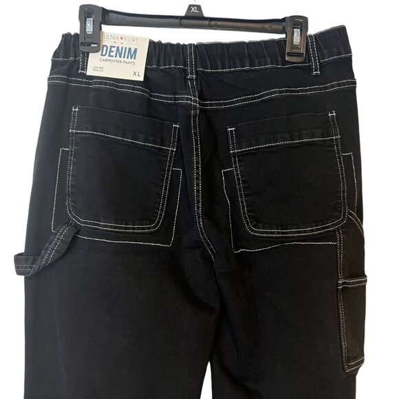 Ultra Flirt Carpenter Jeans Womens XL Black Contrasting Stitch Wide Leg Elastic - Picture 5 of 13